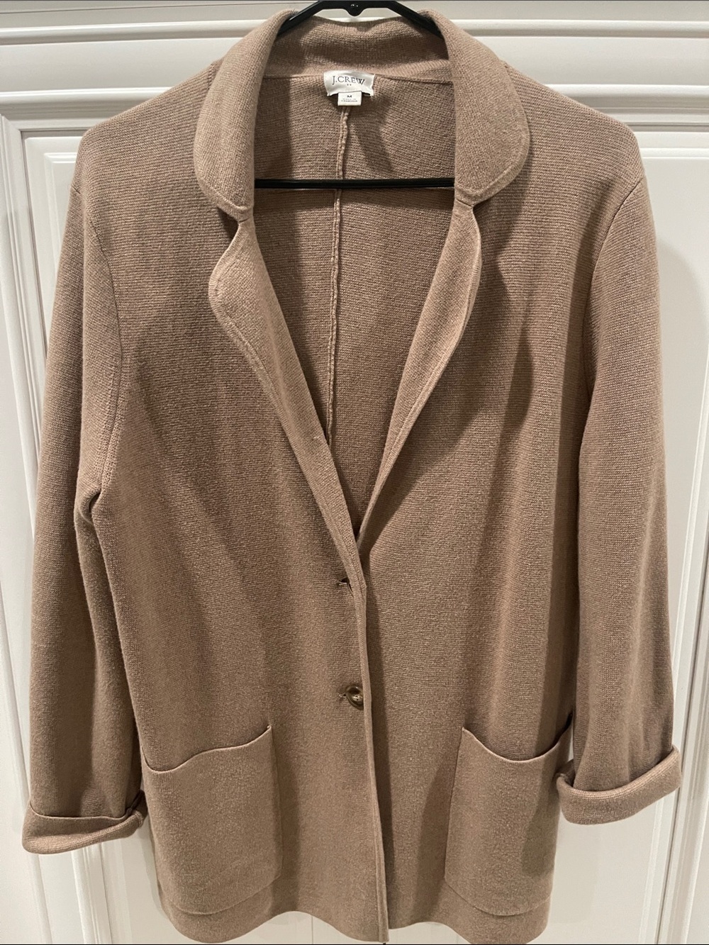 J. Crew Mushroom tan knit Relaxed open front blazer Jacket cardigan two button M